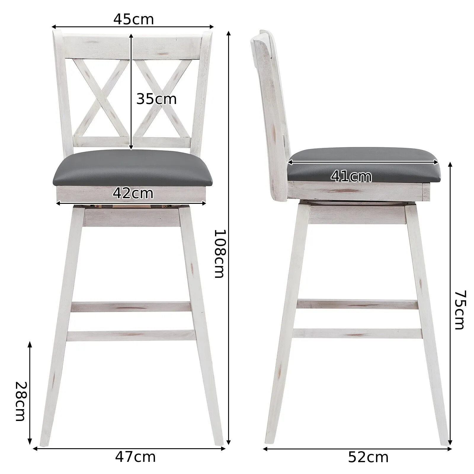 Costway Set of 2 Bar Stools Counter Height Chair Pub 360 Swiveling Upholstered Seat 29" 2