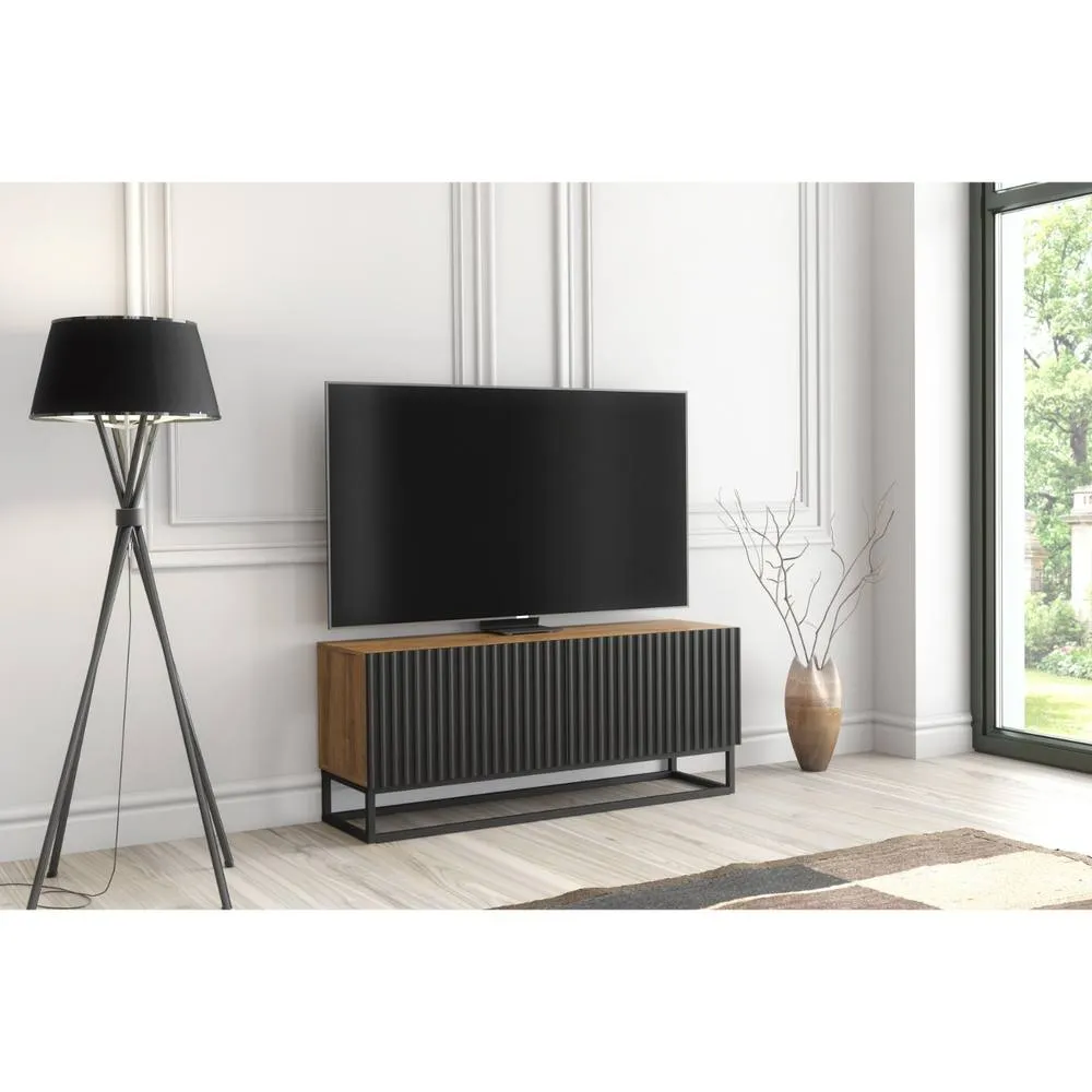 Creative Furniture Ripple TV Unit 100cm - Oak & Black Fluted Doors in Dark Brown 6