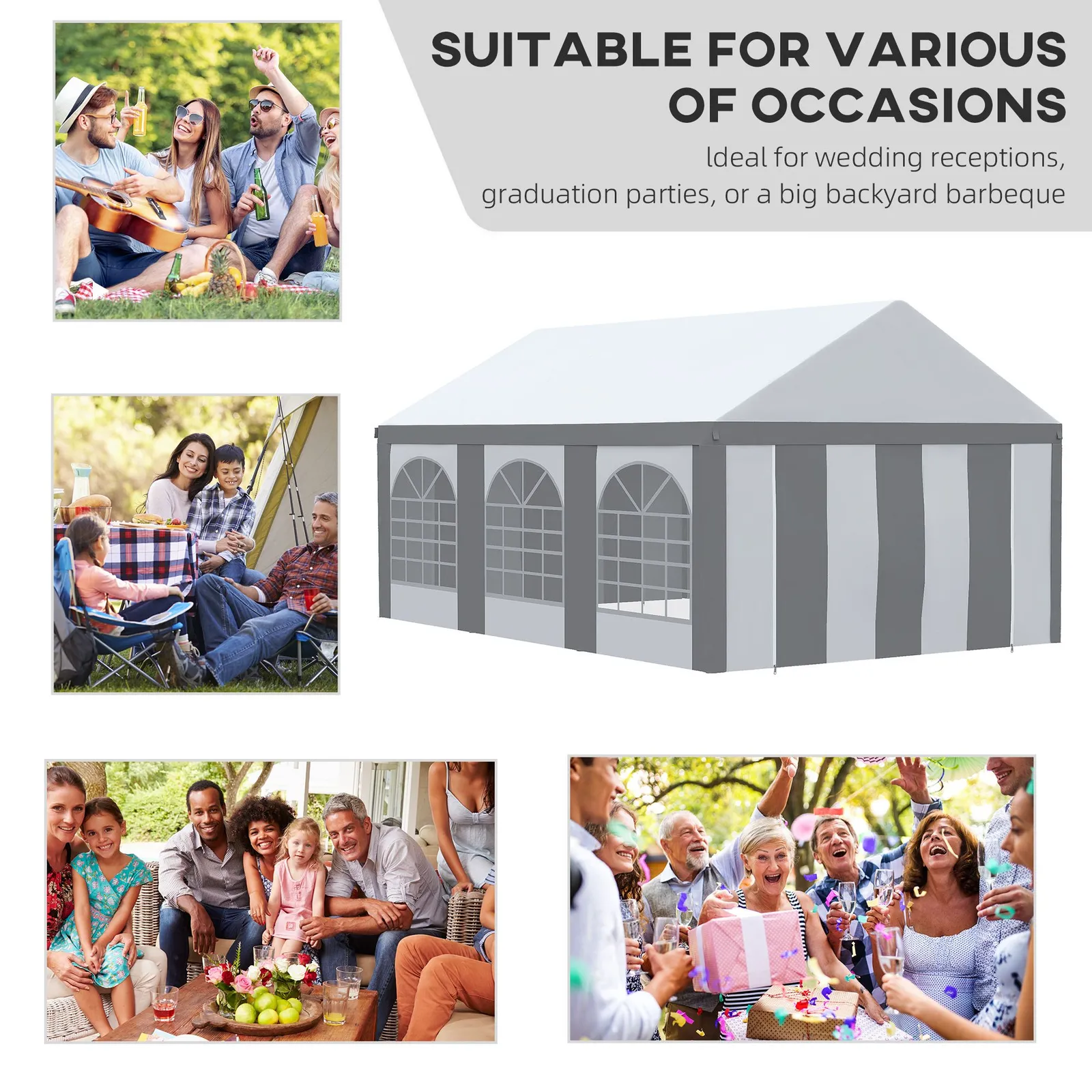 OUTSUNNY Party Tent, Marquee Gazebo with Sides, Windows & Double Doors in Grey 4