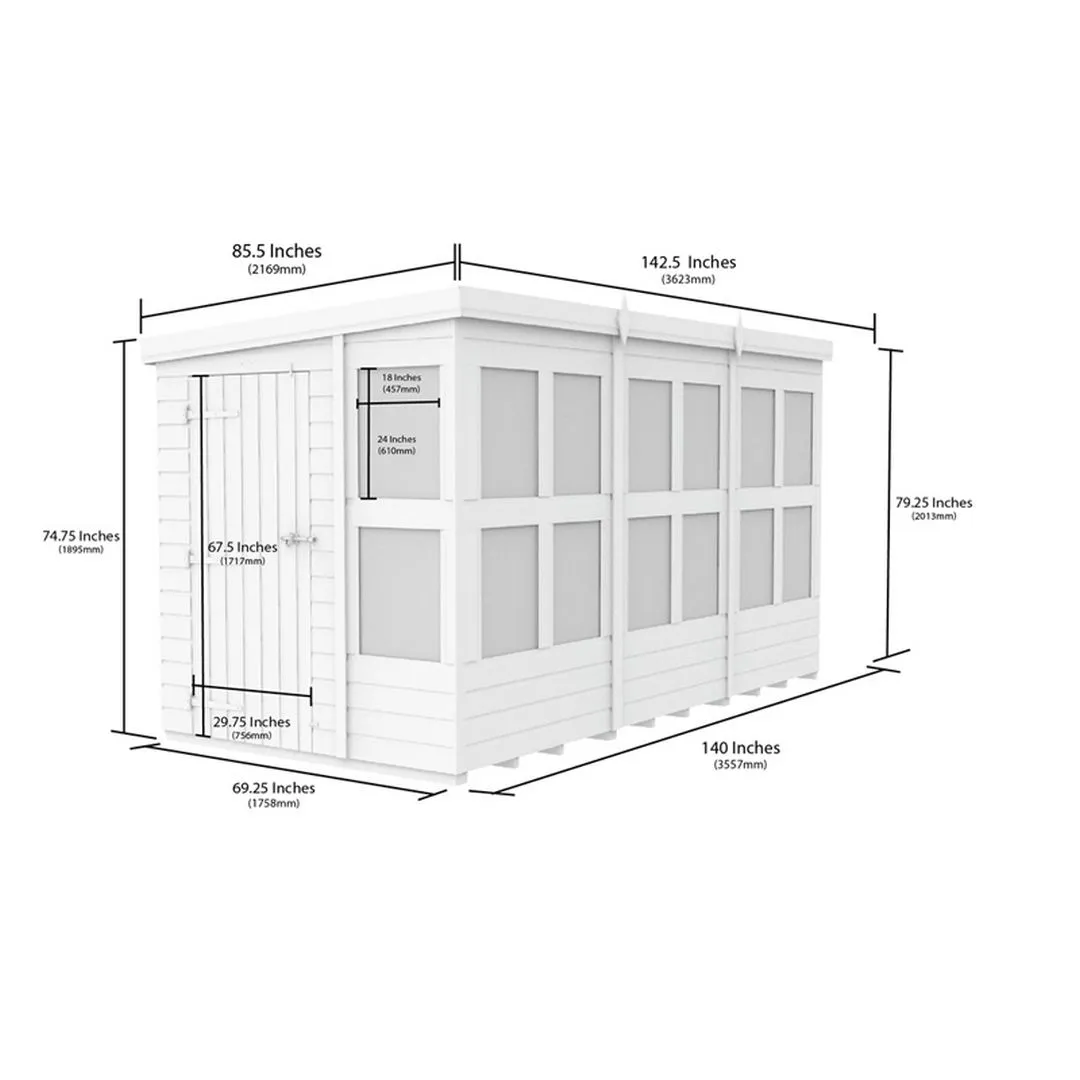 Buttercup Farm 12 x 6 Feet Pent Potting Shed - Wood - L178 x W358 x H201 cm in Brown 3