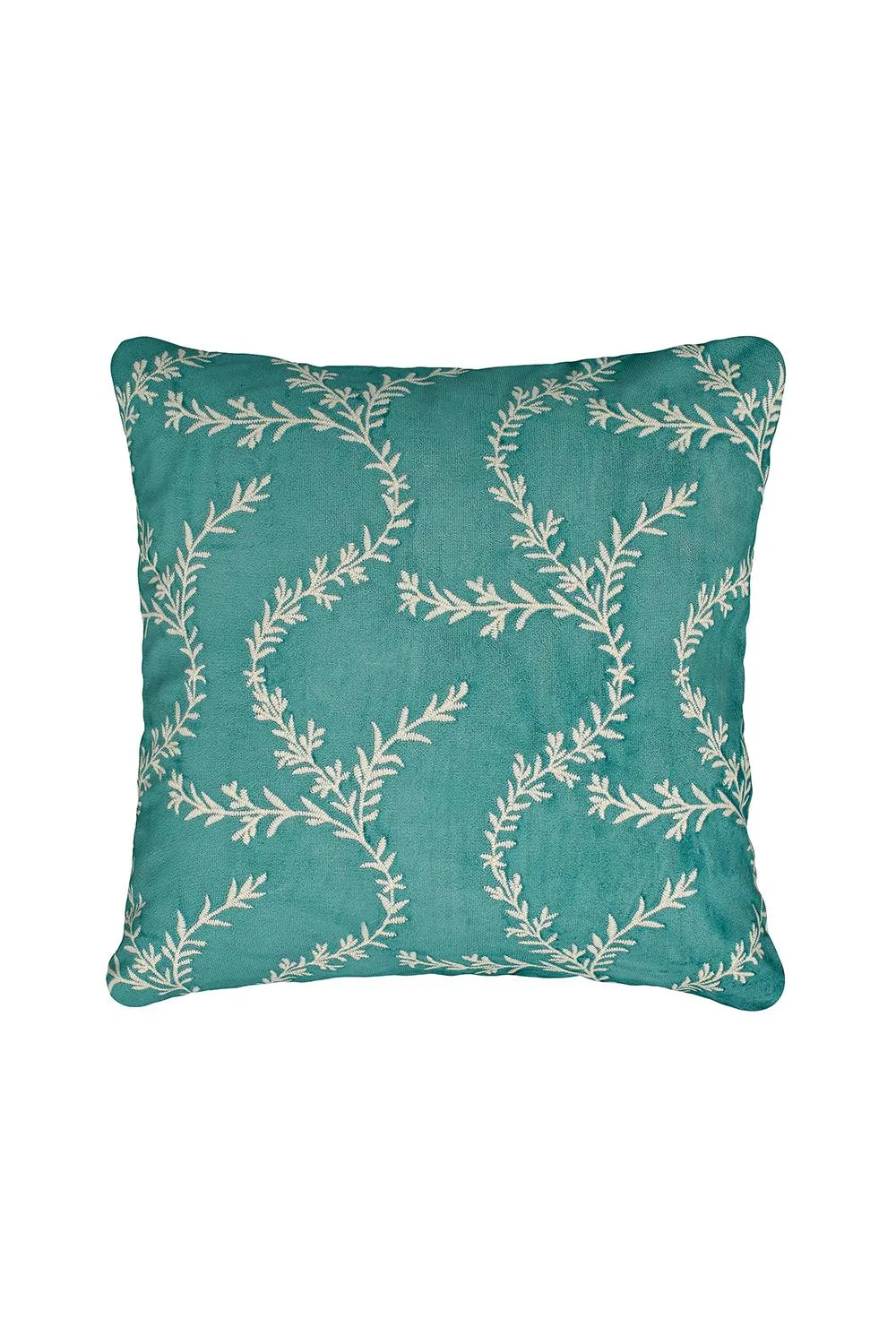 V&A 'Chikan' Cotton Velvet Cushion in Teal