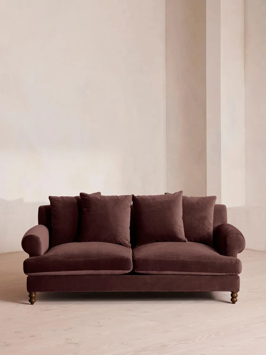 Audrey Two Seater Sofa, Velvet, Aubergine