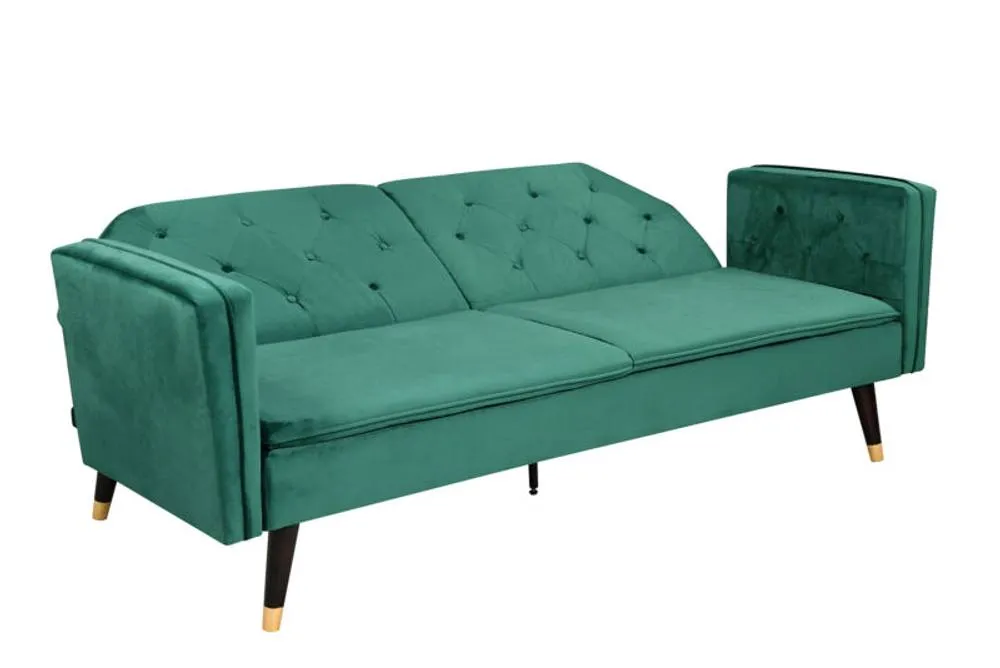 Comfy Living Ltd Plush Velvet Tufted Sofa Bed In Various Colours With Black & Gold Legs in Green 2