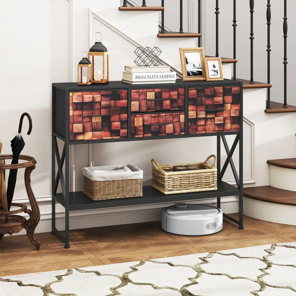 Costway Console Table Sofa Table w/ 4 Fabric Drawers & Shelf Entryway Table 3