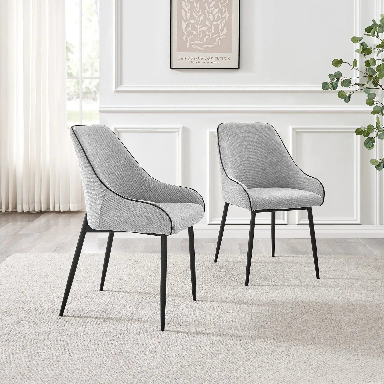 FurnitureboxUK Beaumont 2x Fabric Black Leg Dining Chair in Grey 3