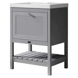 Bayswater Hartleigh Plummett Grey Traditional Freestanding Vanity Unit & 1 Tap Hole Modern Recessed Basin - 600mm 2