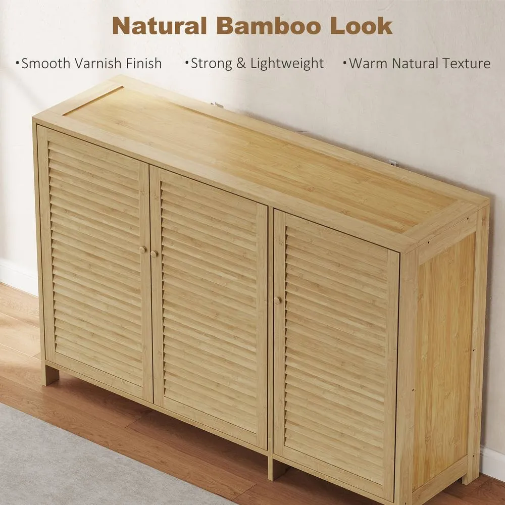 HOMCOM Bamboo Shoe Cabinet with Louvered Doors 18 Pairs Shoe Storage Cabinet in Natural 6