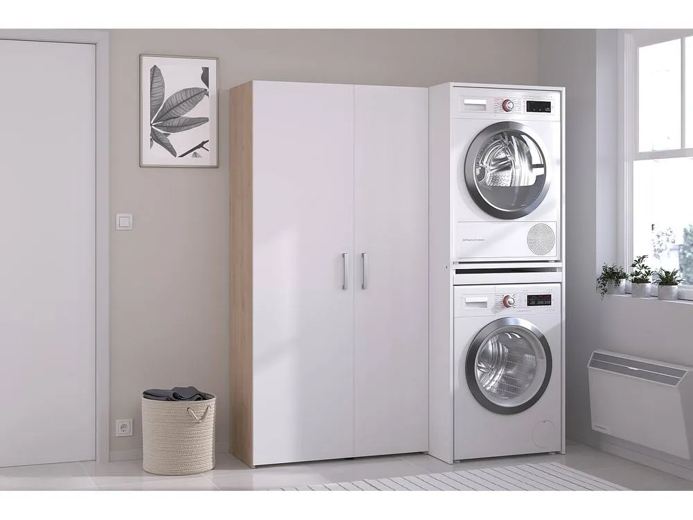 Vente-unique Washing Machine & Tumble Dryer Cabinet With Double Door Storage in Light Oak