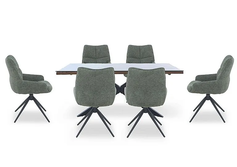 Kiara Small Rectangular Dining Table with Black Legs and 6 Swivel Fabric Chairs - Forest