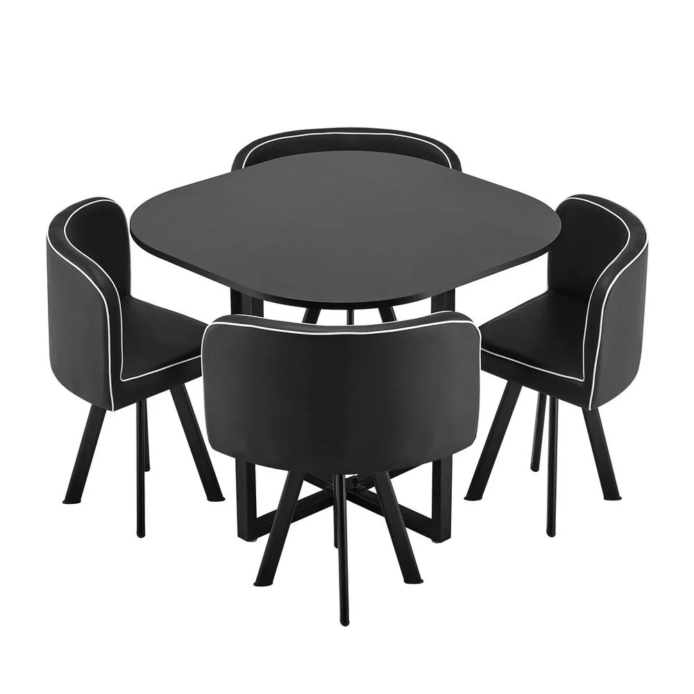 Comfy Living Ltd Black 90cm Square Dining Table Set with 4 Black Chairs 4