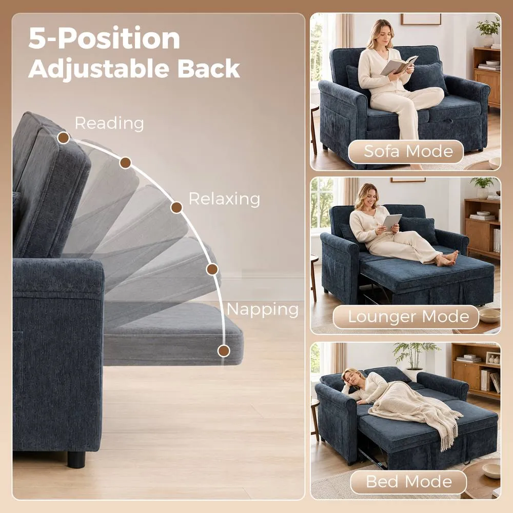 HOMCOM 2 Seater Sofa Bed, 3-in-1 Convertible Pull Out Sofa Bed, Dark Blue 5