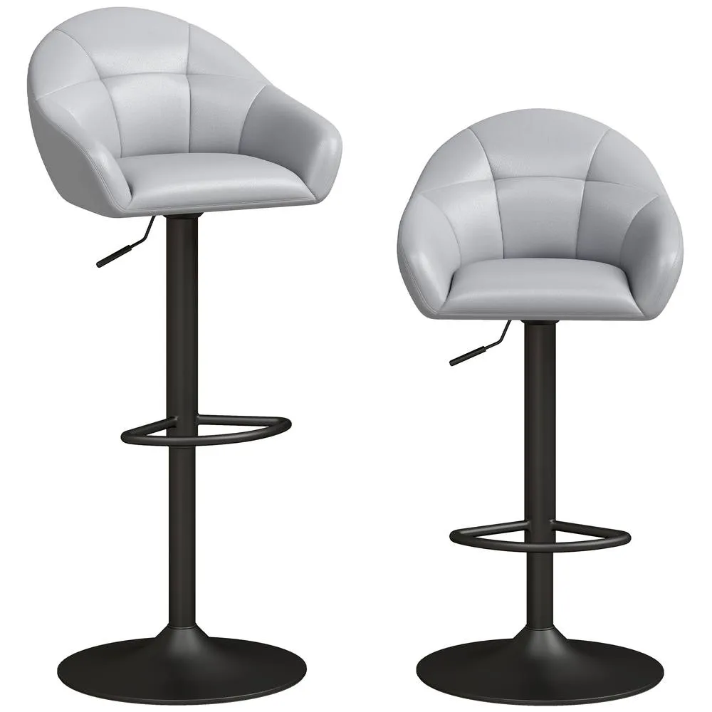 HOMCOM Bar Stools Adjustable Height Backrest Set of 2, Grey
