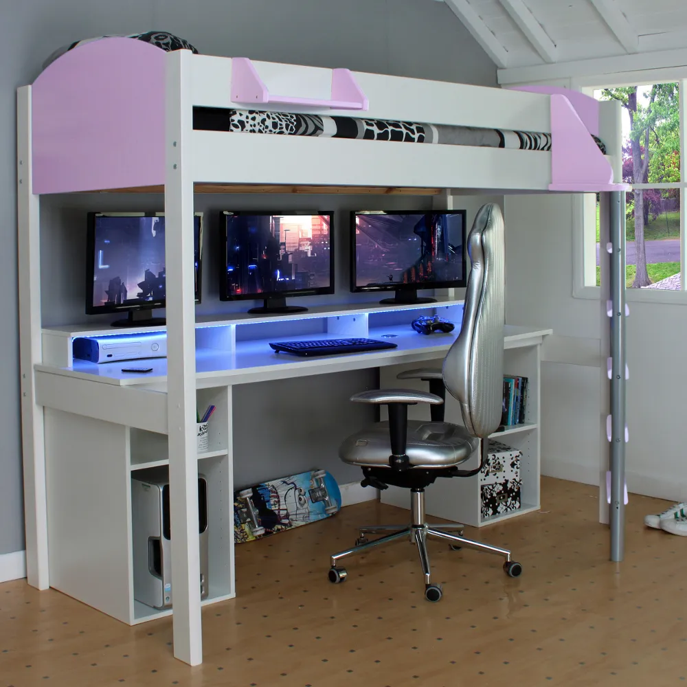 Noah White and Lilac Wooden Gaming High Sleeper with Storage Frame Only - EU Single