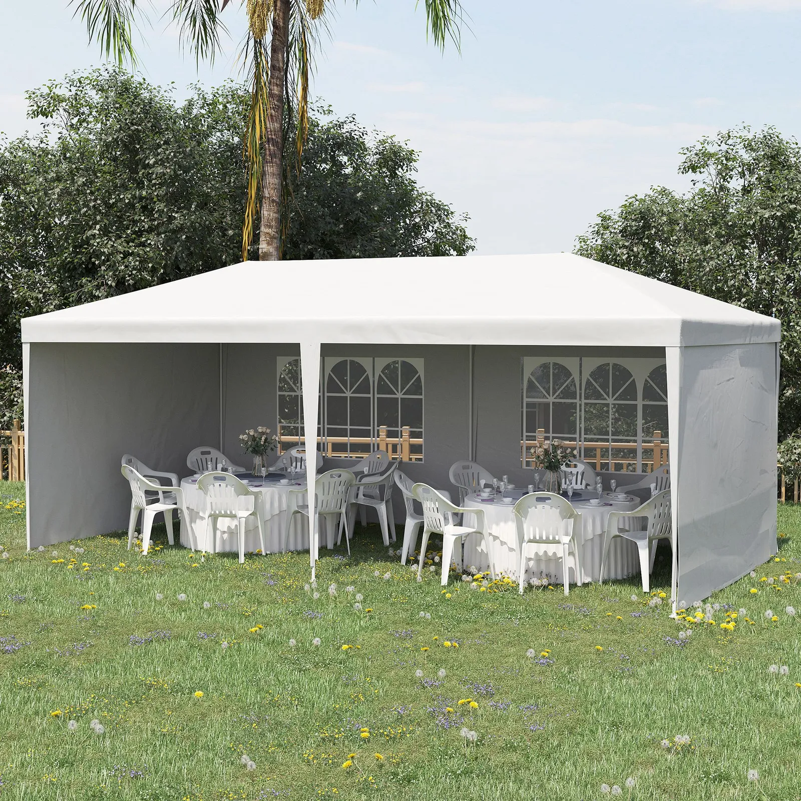 OUTSUNNY 6m x 3m Garden Gazebo Marquee Canopy Party Tent Canopy Patio in White 1