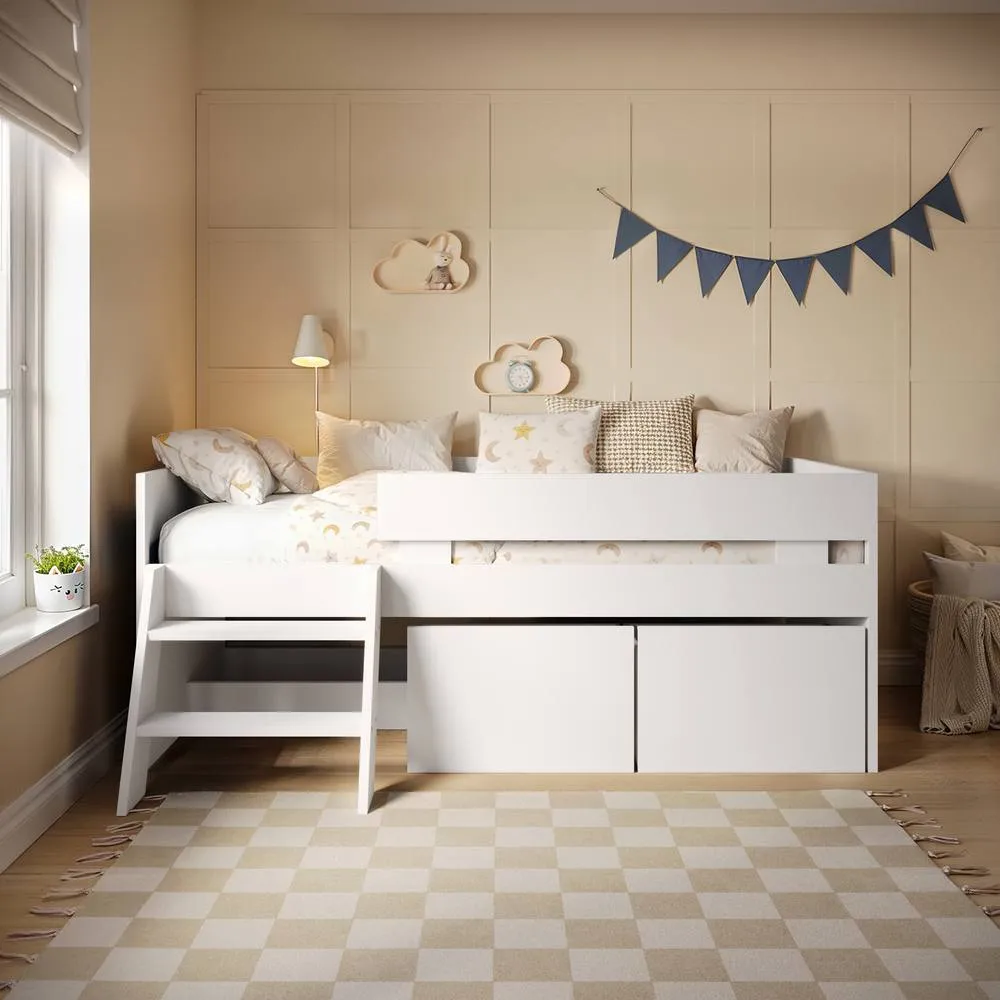 Flair Logan Single Storage Low Sleeper Bed in White 2