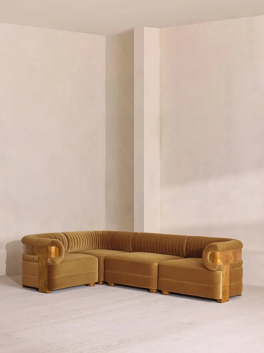 Caleb Modular L-Shape Sofa, Velvet, Mustard, Dark Burl