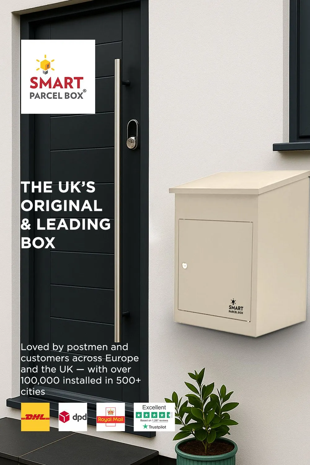 Homescapes Smart Parcel Box® Medium Front Access Secure Delivery Box in Natural 2