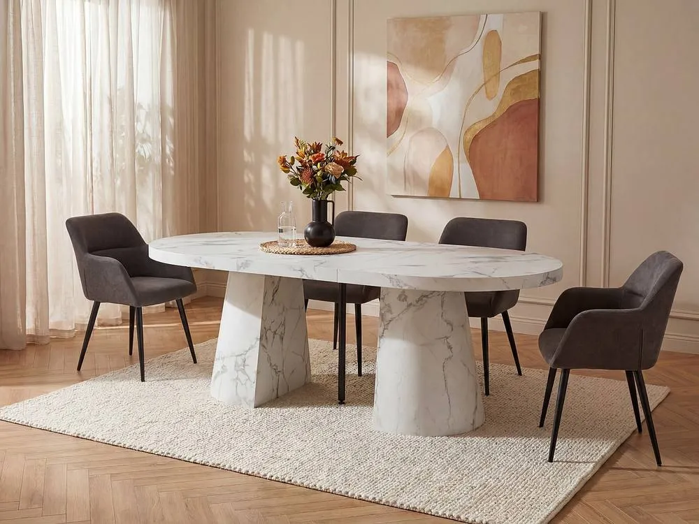 Vente-unique 6 +12 Seater Extendable Dining Table In MDF - White Marble Effect 3