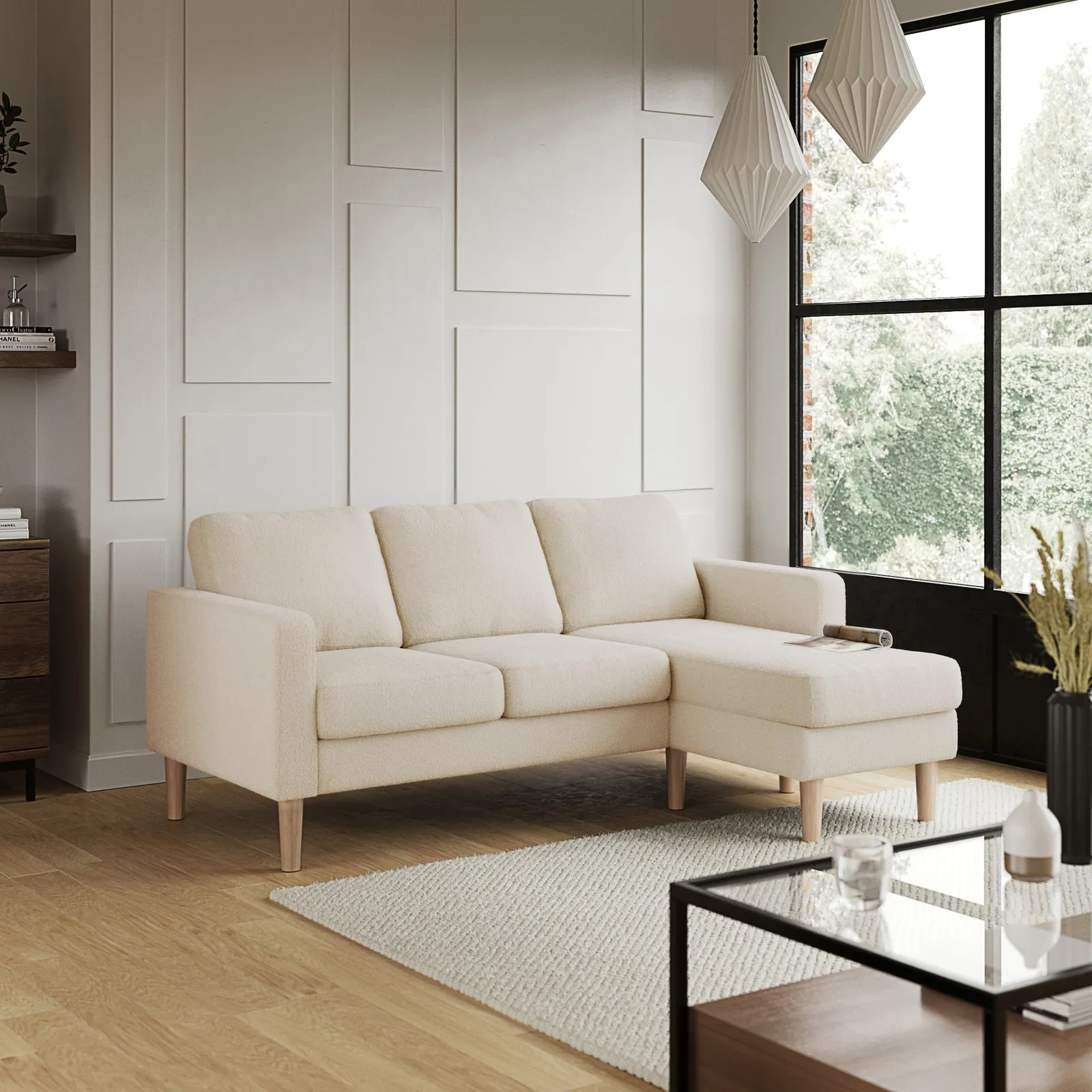 Jacob Sherpa Compact Corner Chaise Sofa Ivory