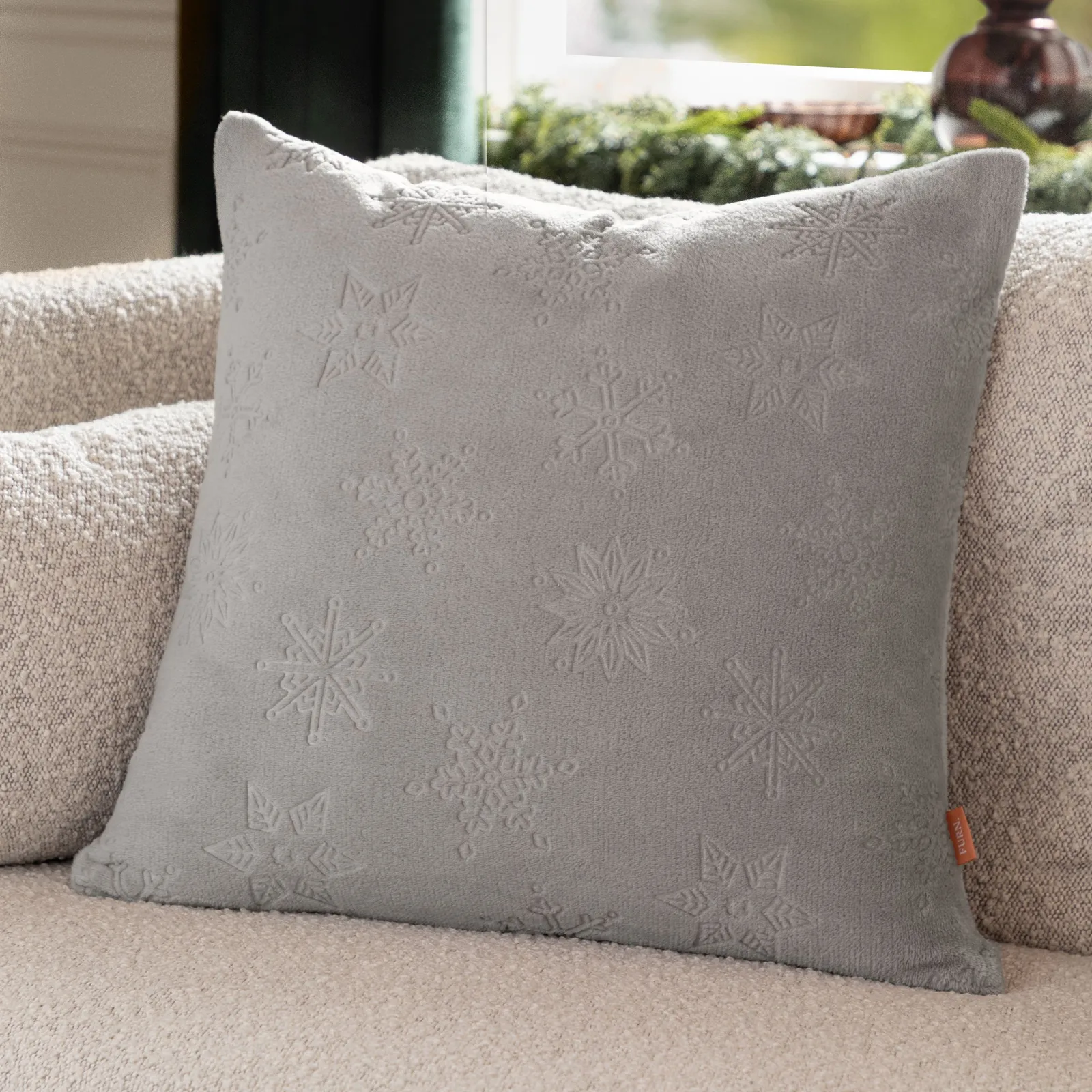 Furn Snowflakes Embossed Cushion in Grey