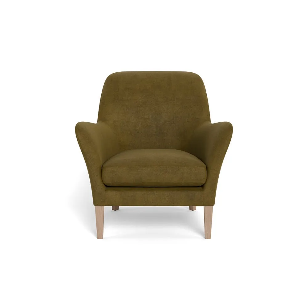 Heal's Wallis Armchair Smart Luxe Velvet Peridot Natural Oak Feet 2