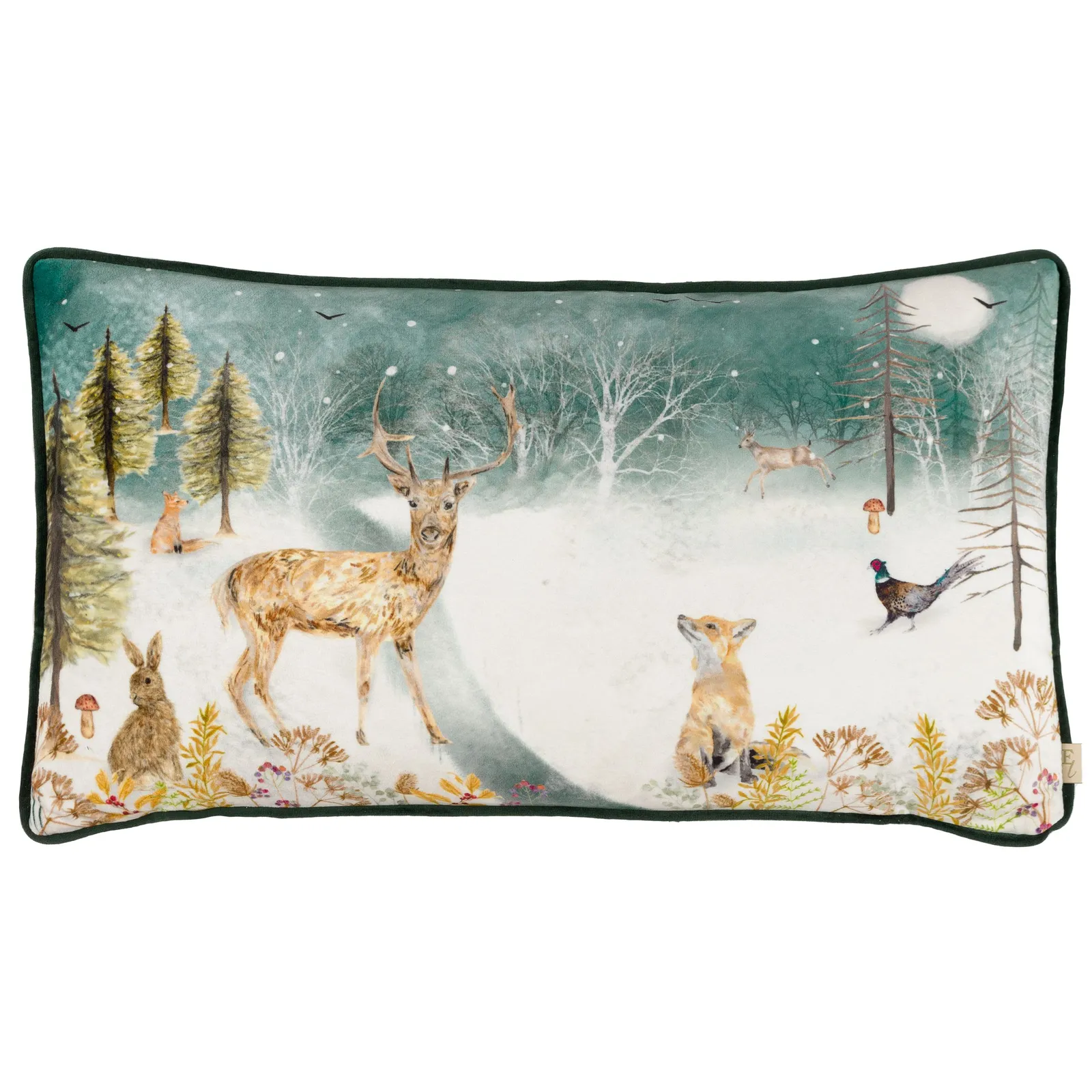 Evans Lichfield Stag Winter Velvet Piped Cushion