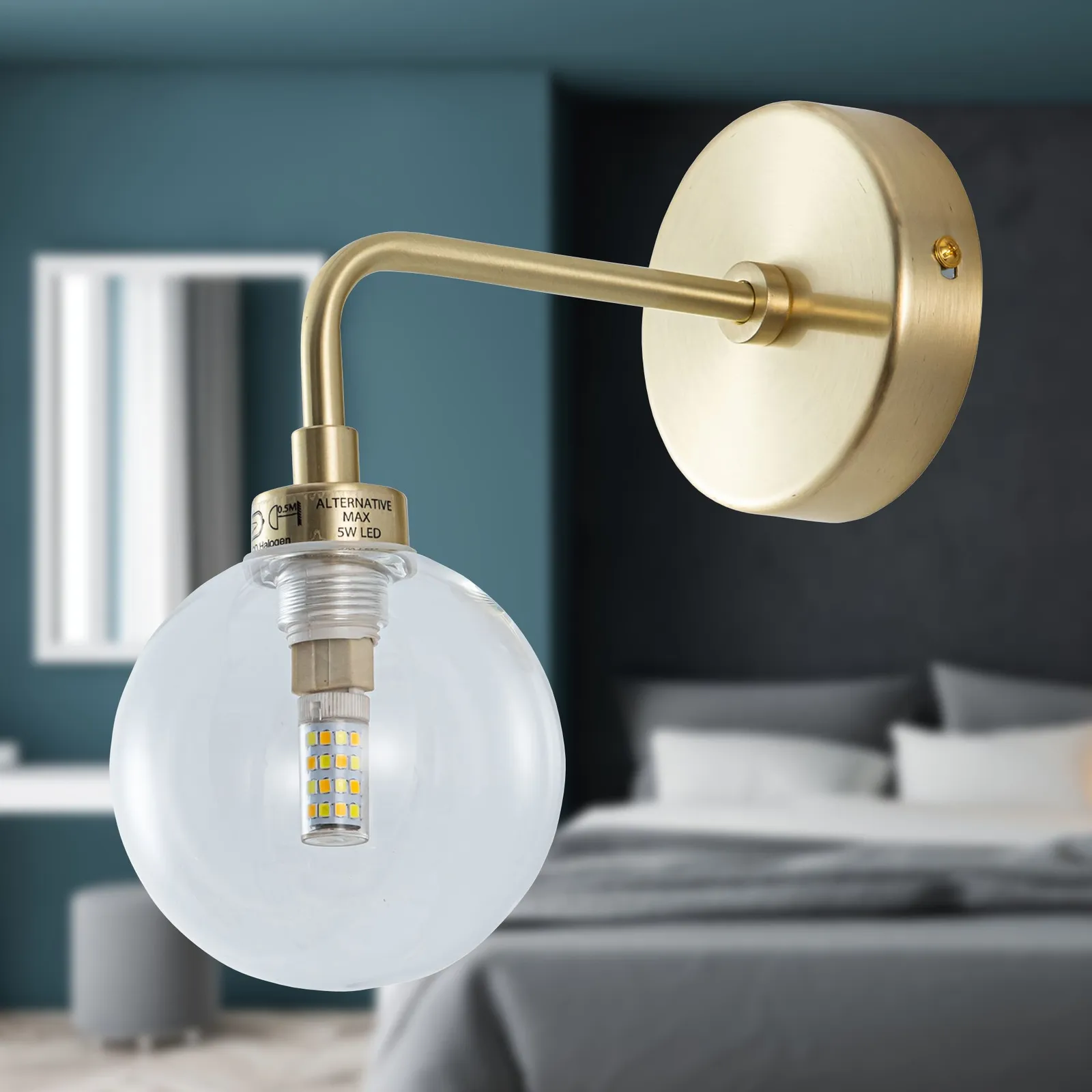 First Choice Lighting Set of 2 Toner - Satin Brass with Clear Glass Globe Wall Lights in Gold 5