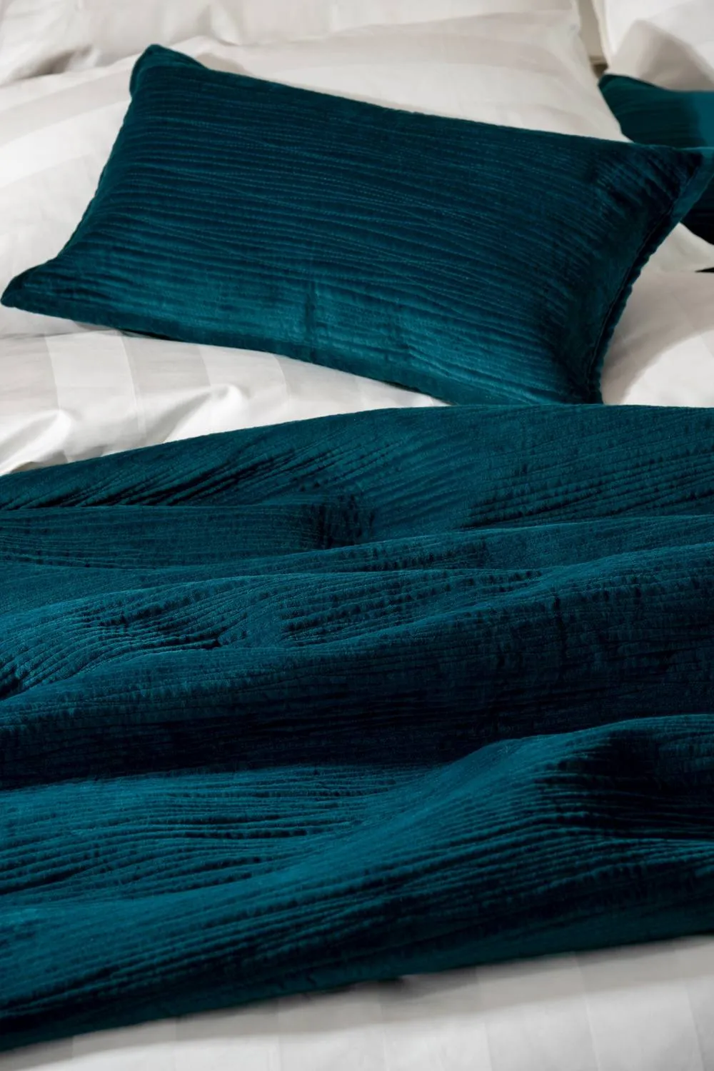 Soak&Sleep Textured Cotton Velvet Bedspread in Teal 2