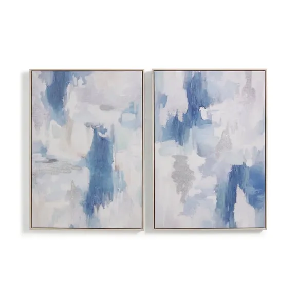 Set of 2 Abstract Global Blue Framed Canvases 3