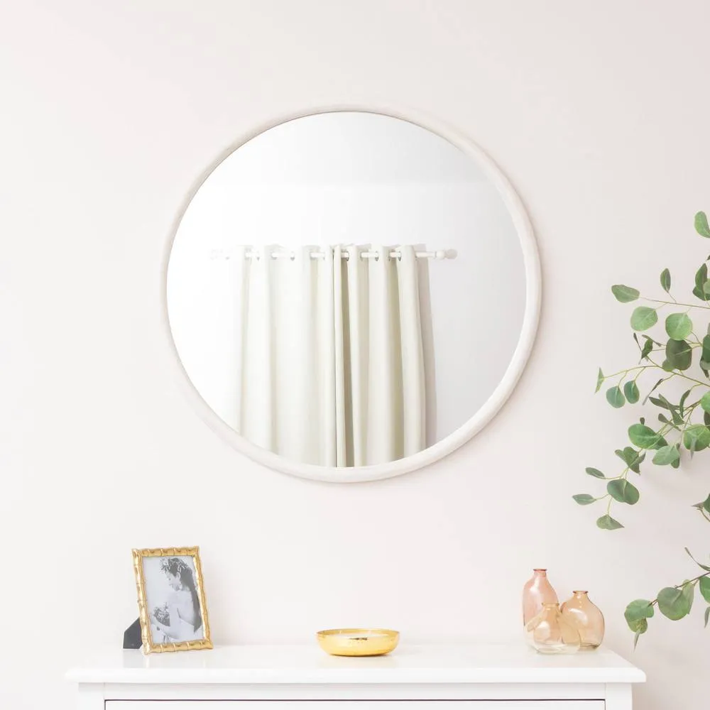 Melody Maison Large White Washed Wooden Round Wall Mirror - 80cm X 80cm