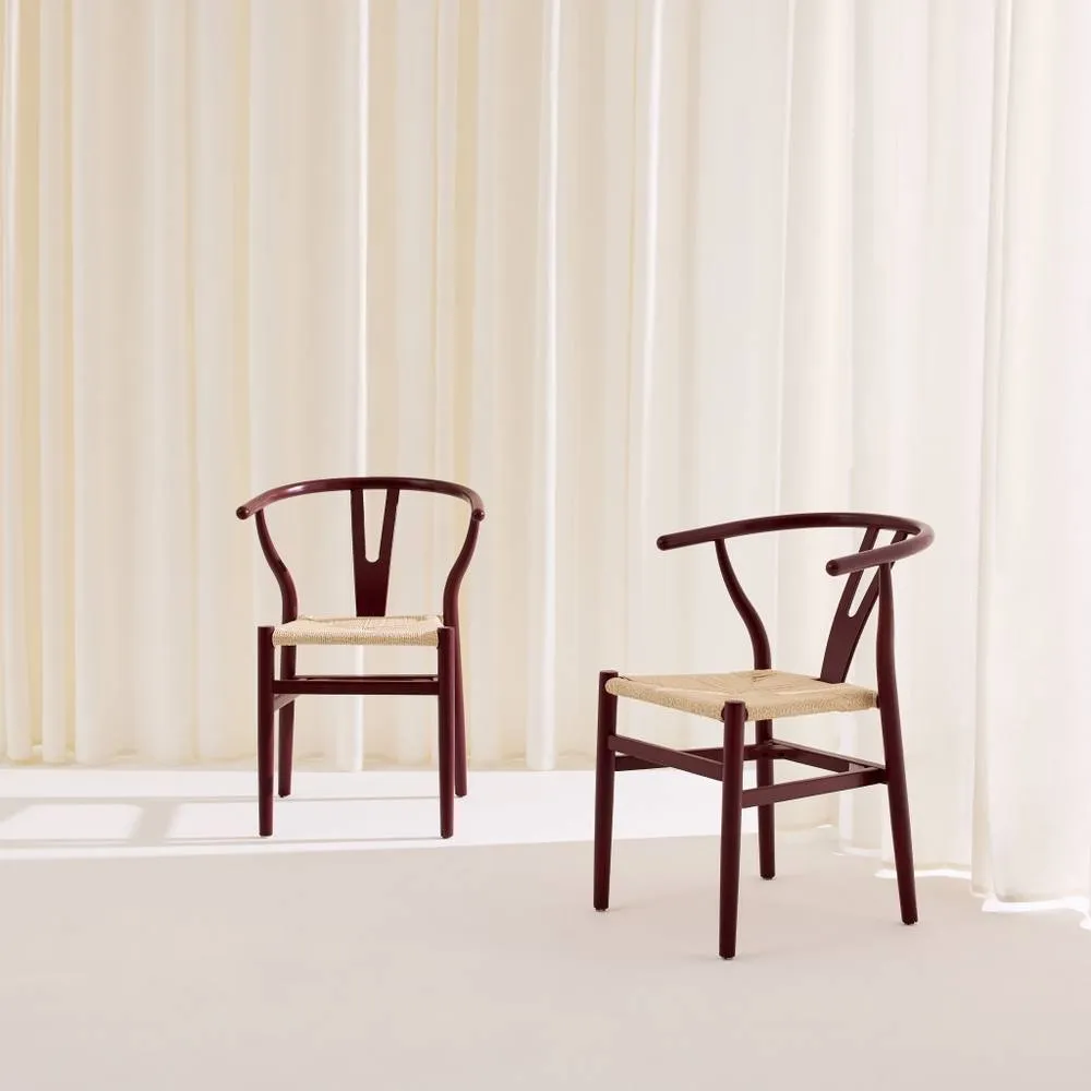 sweeek Set of 2 wooden chairs with rope seat in Burgundy 1
