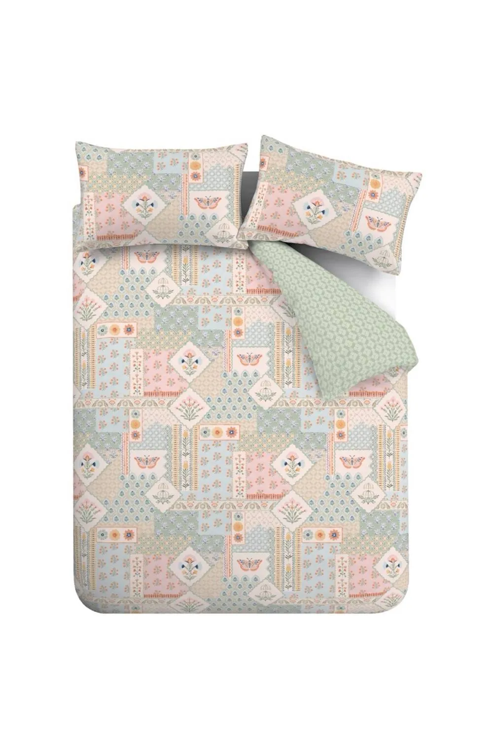 Catherine Lansfield 'Folk Patchwork' Reversible Duvet Cover Set in Green 5