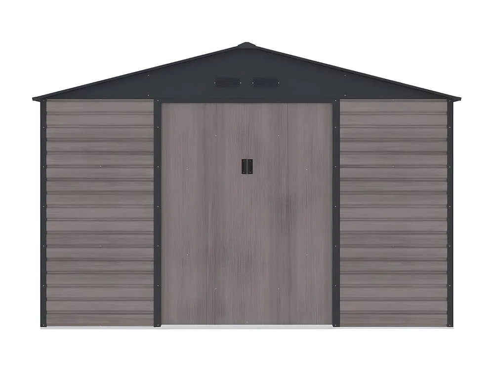 Vente-unique Galvanised Steel Garden Shed - Grey Wood Effect - 10.98 M² - ADELMO 2