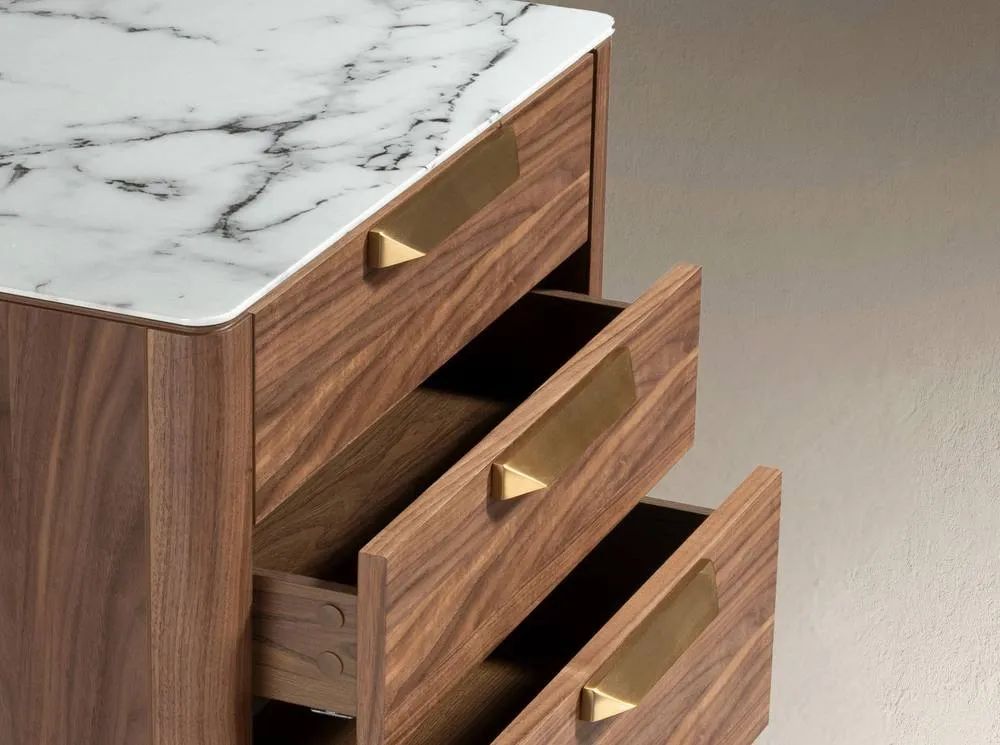 Angel Cerda Walnut Veneer Chiffonier with Marble-Look Glass Top in Brown 5