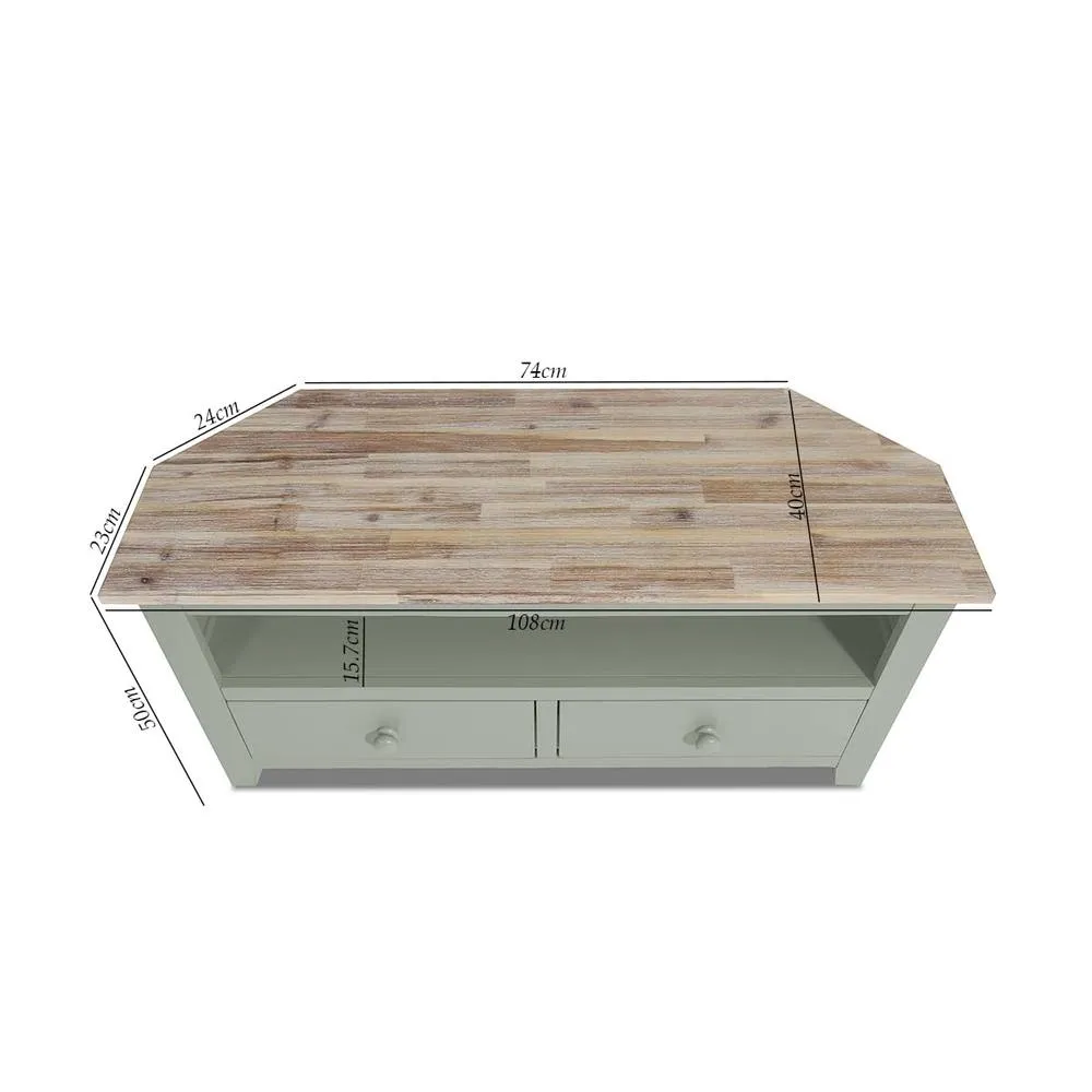 Statement Furniture Florence Corner TV Unit With 2 Drawers & Shelf in Light Green 2