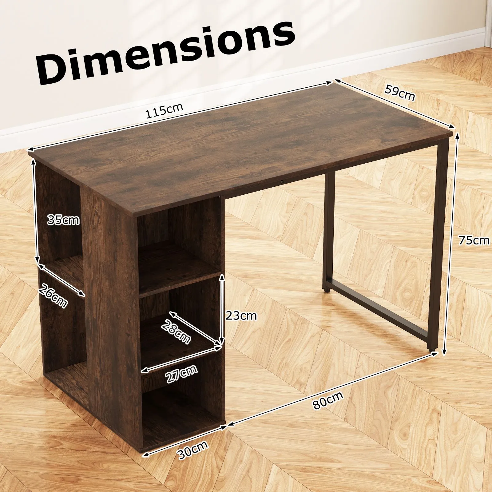 Costway 115 CM Computer Desk Modern Home Office Desk in Brown 2