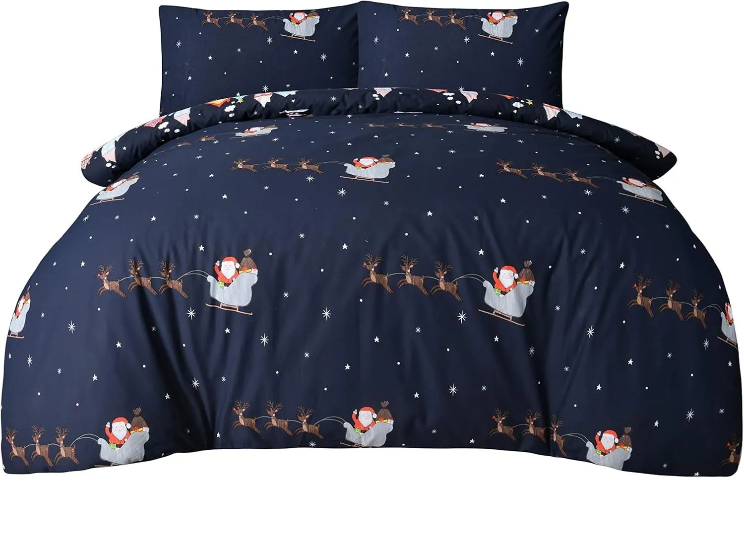 Smart Living Santa Town Xmas Festive Reversible Polycotton Duvet Cover with Pillowcases 5
