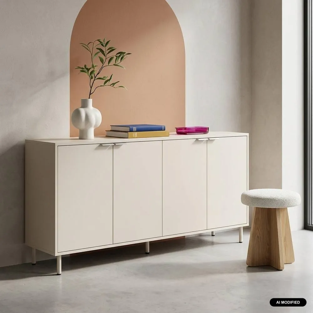 sweeek Sideboard 4 doors 160cm wood decor & metal in Beige