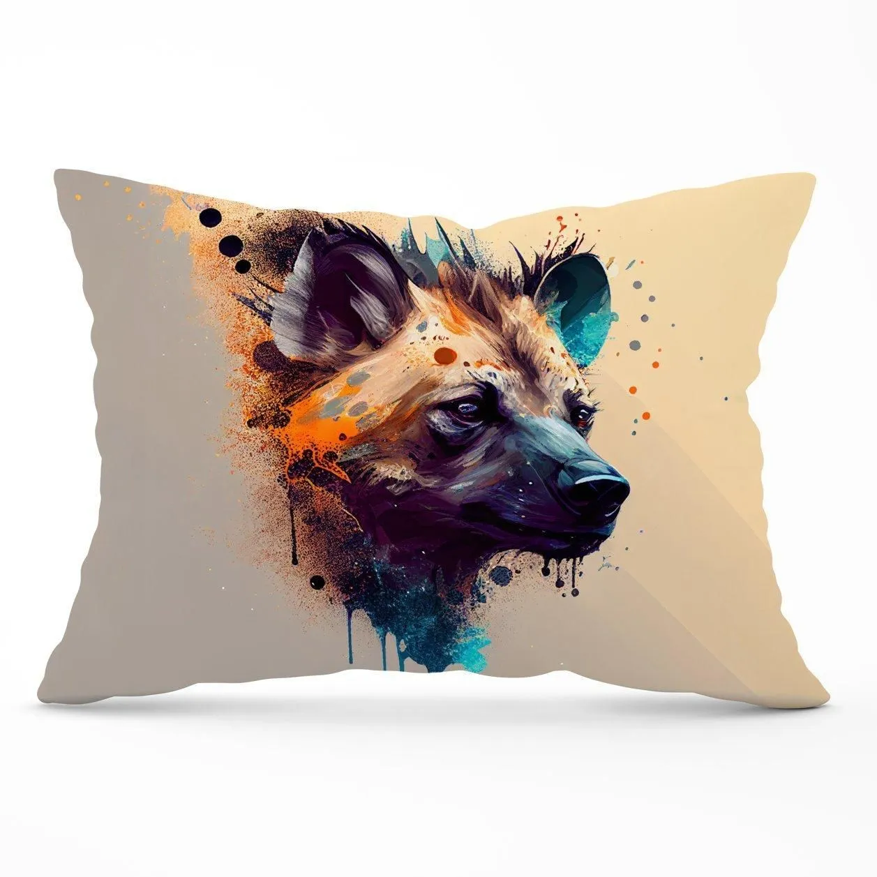 Warren Reed - Designer Hyena Face Splashart Light Background Cushions in Brown
