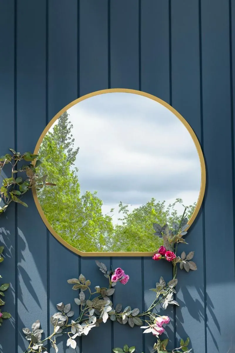 MirrorOutlet Gold Framed Flat Bottom Circular Garden Wall Mirror (84CM X 80CM) 2