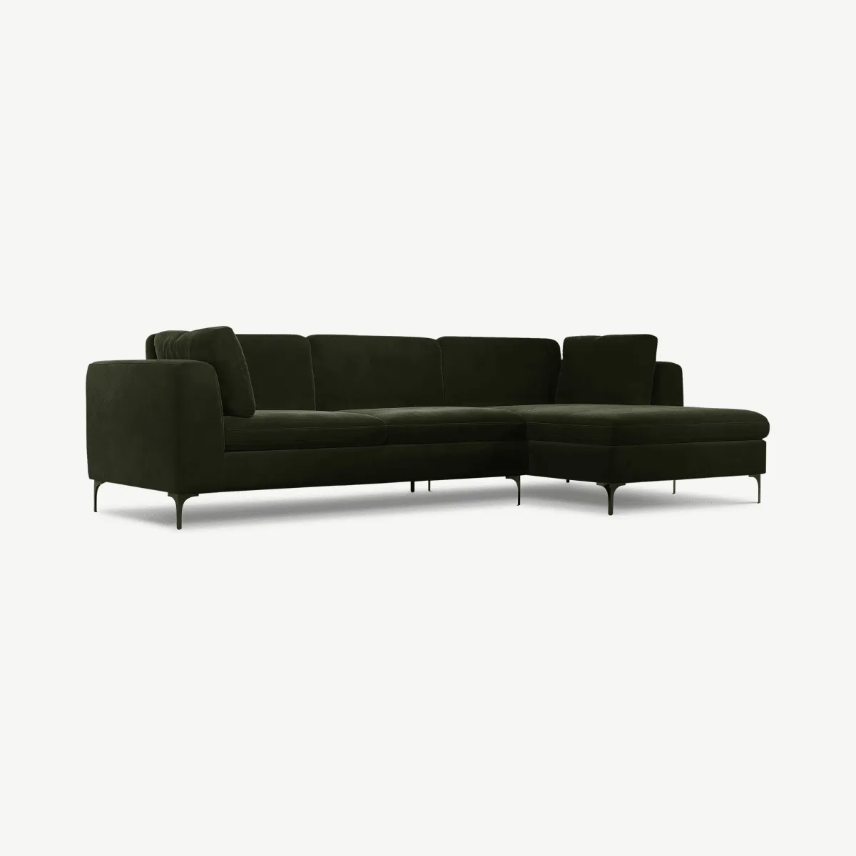 Monterosso Right Hand Facing Chaise End Sofa, Dark Olive Velvet with Black Leg