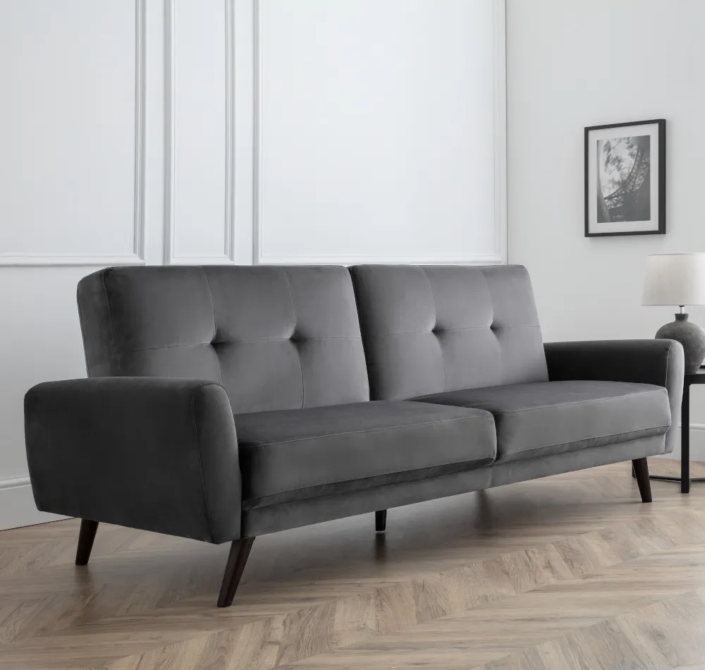 Monza - 2 Seater Sofa Bed - Grey - Velvet - Happy Beds 1