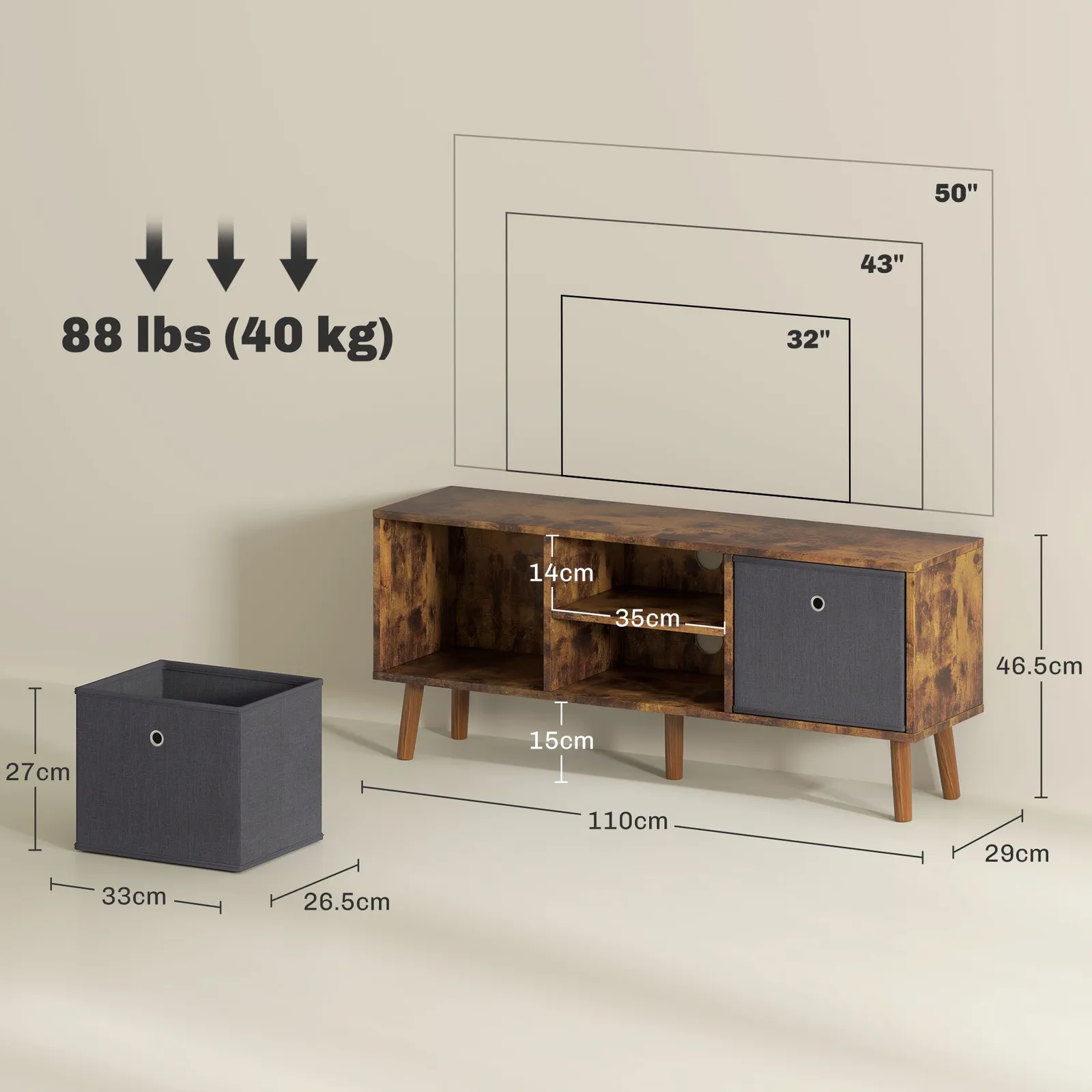 HOMCOM Modern TV Cabinet Stand w/ Shelves & Drawers, Bedroom in Dark Brown 3