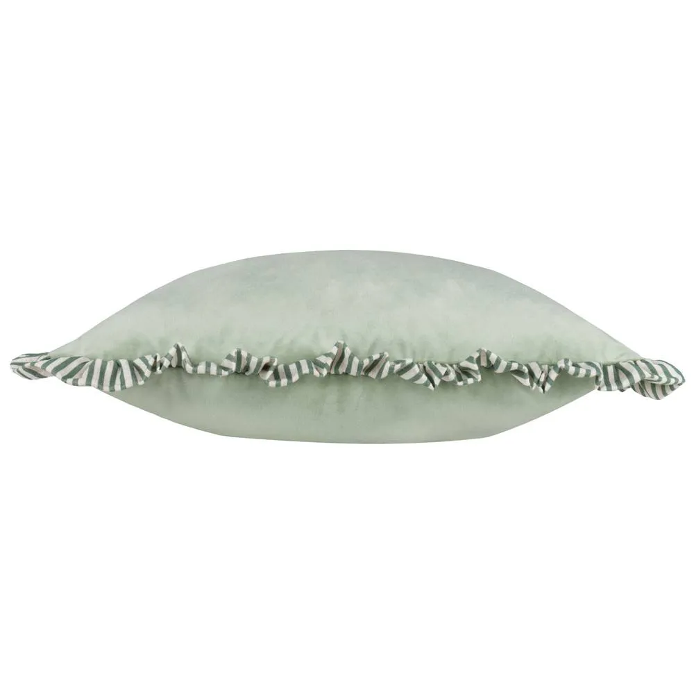 Wylder Solene Ruffle Matte Velvet Cushion in Light Green 3