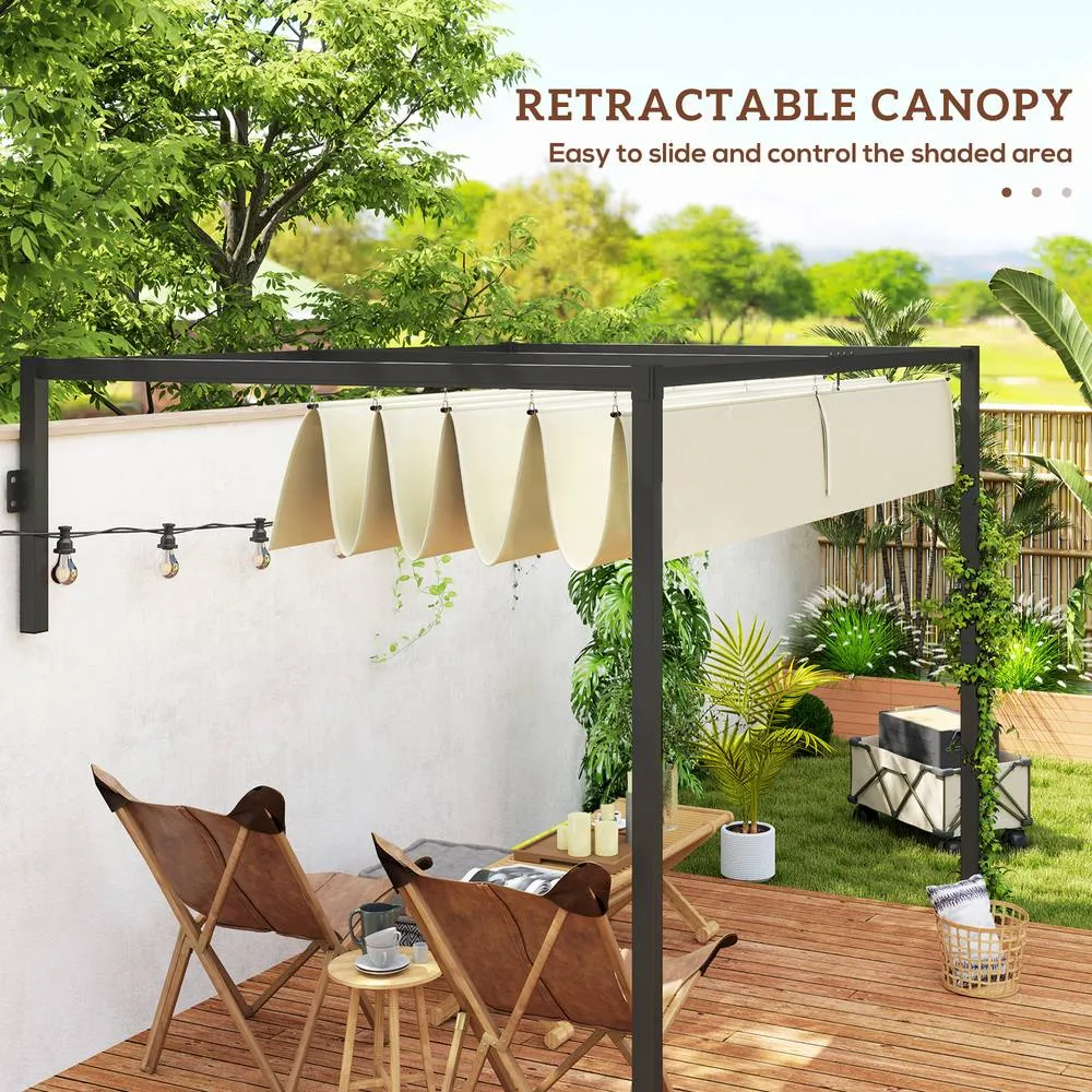 OUTSUNNY 2 x 3(m) Wall Mounted Pergola with Retractable Roof, Khaki 6