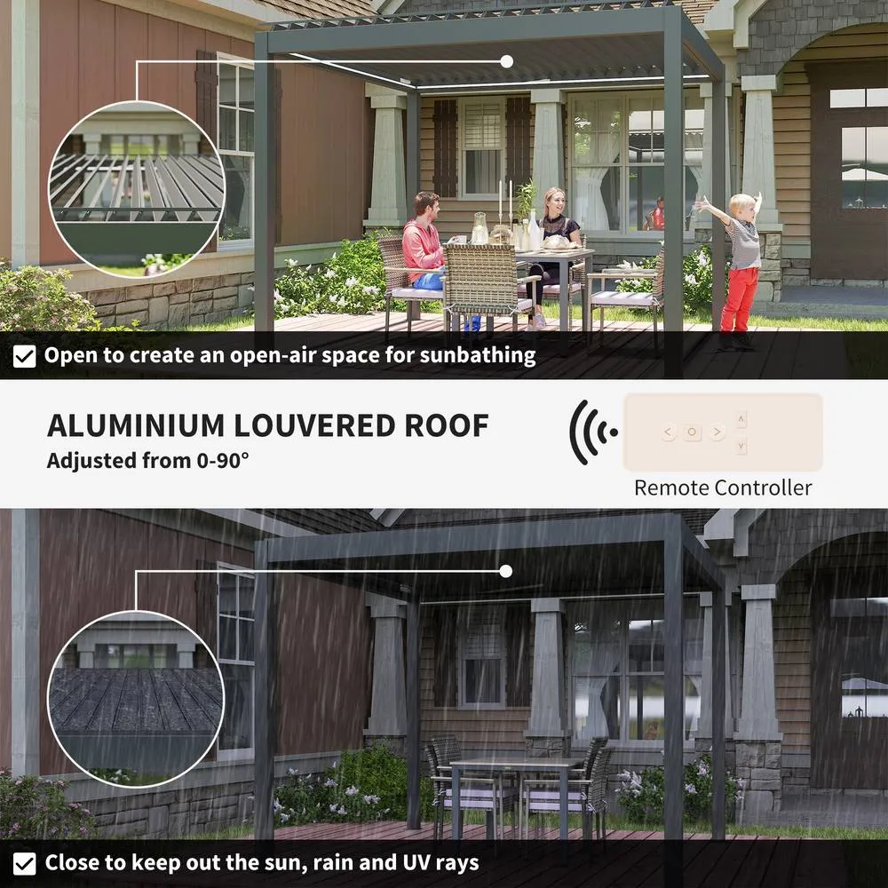 OUTSUNNY 3 x 3(m) Electric Louvered Pergola Aluminium Pergola w/ LED Light in Dark Grey 4