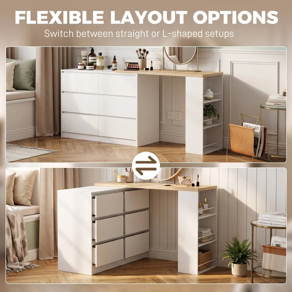 HOMCOM Vanity Table with 3-Tier Shelf & 6 Drawers, White 4