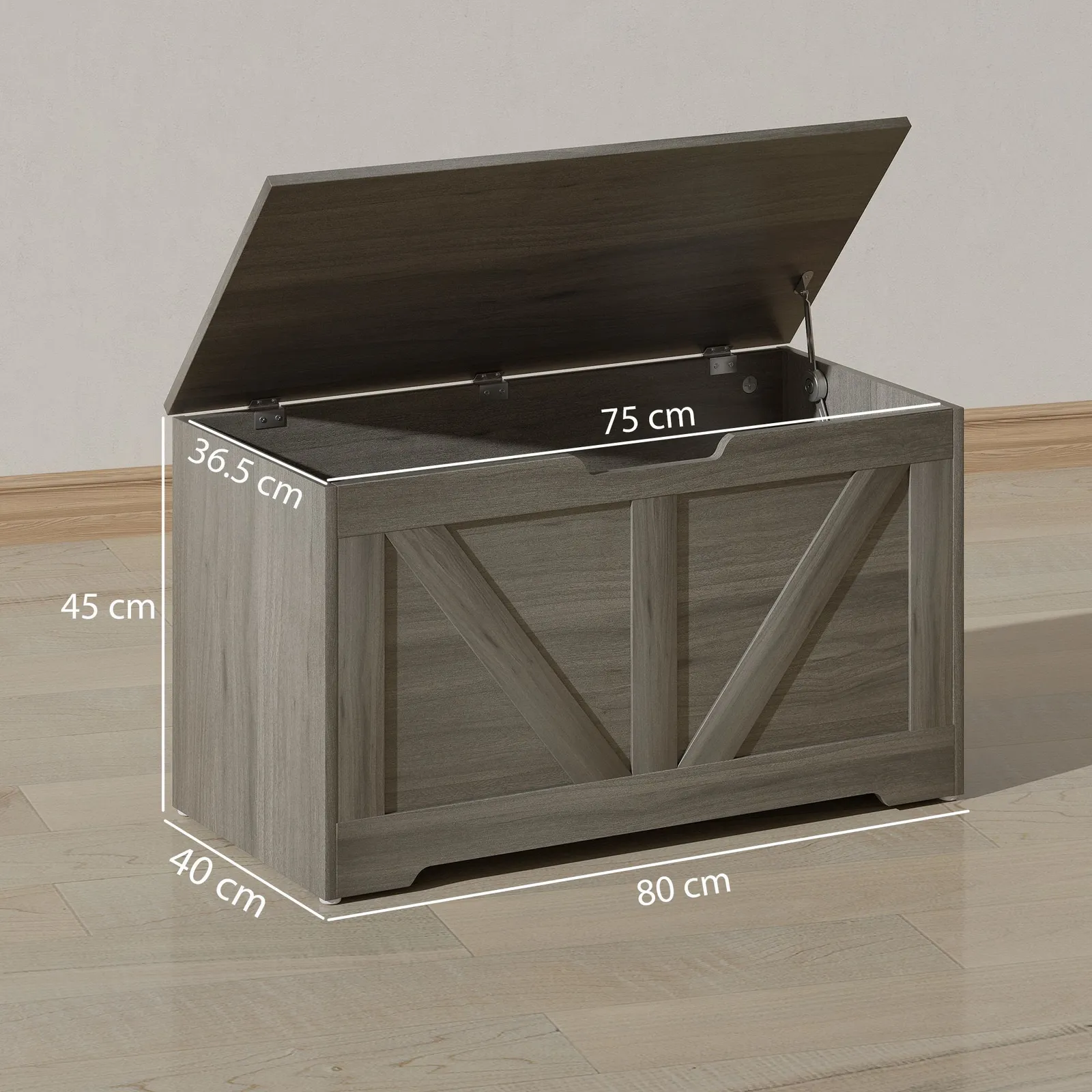 HOMCOM Storage Trunk with Safety Hinge, 80cm, Charcoal Grey in Dark Grey 3