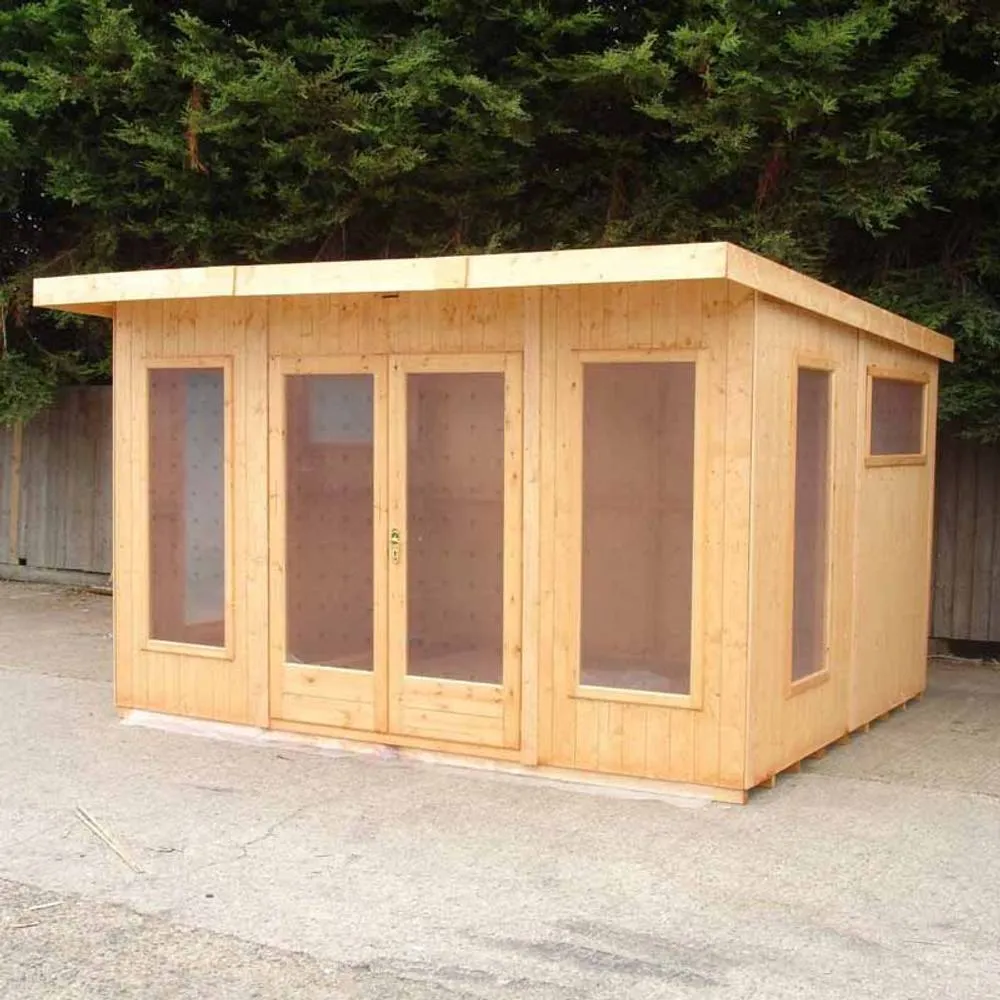 Shires Miami 12x10 ft Double Door & Two Opening Windows Summerhouse in Brown 4