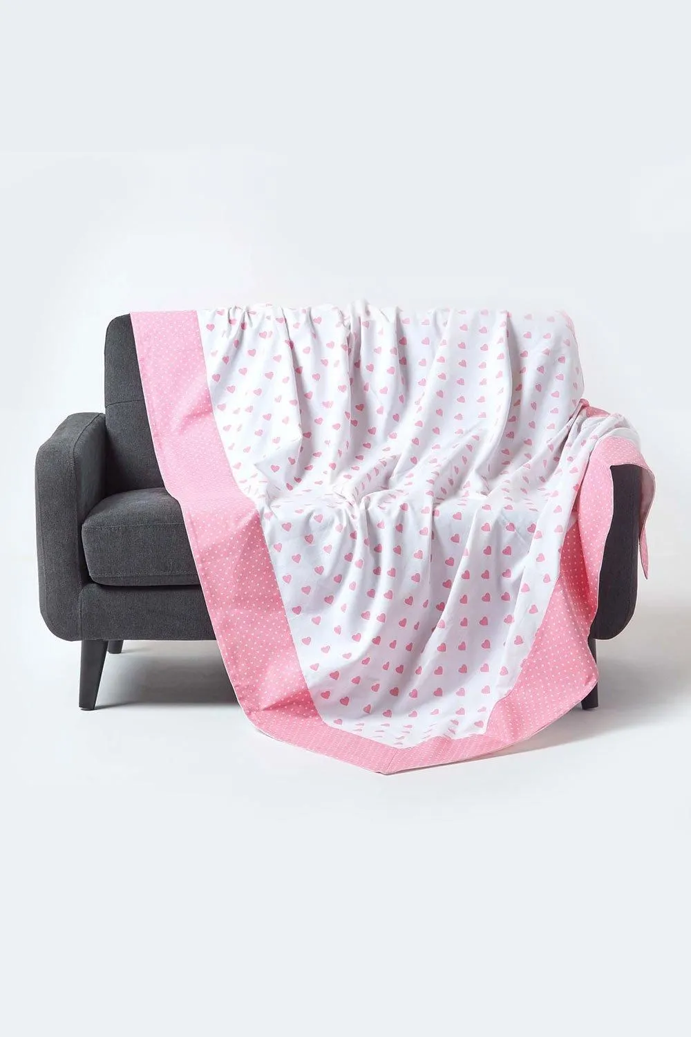 Homescapes Cotton Heart Decorative Sofa Throw in Pink